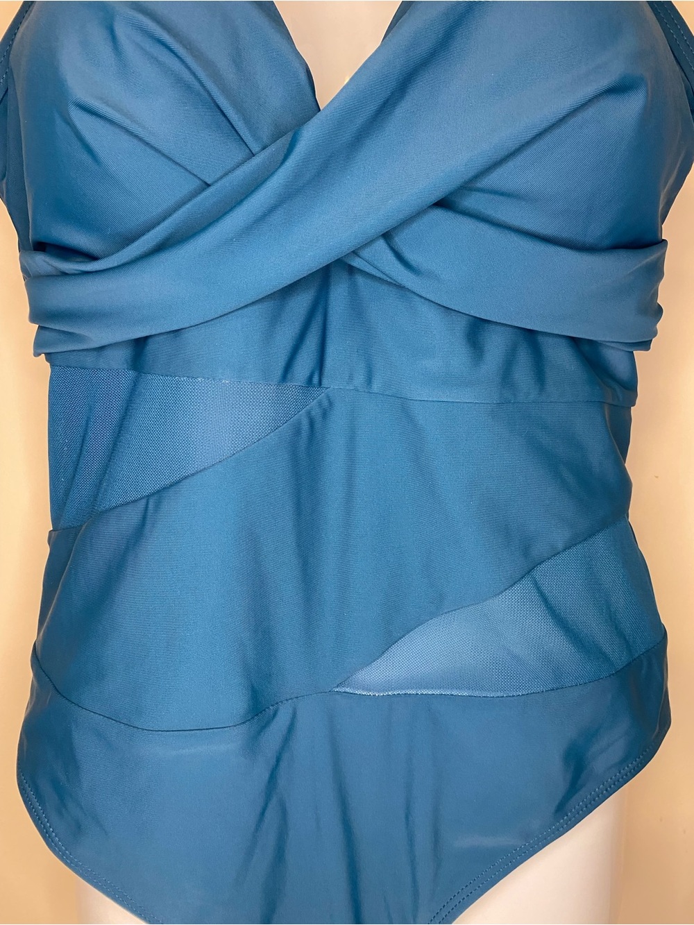 One Piece Swimsuit with Mesh Accents in Teal Blue - Picture 3 of 8